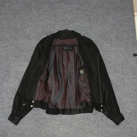 BERMANS Bomber Jacket Mens L Black Leather Suede Full Zip Lined Made Korea